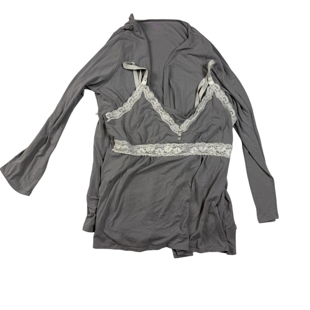 Bump in the Night Light Gray Robe & Camisole Nursing Set – Adjustable Straps XL